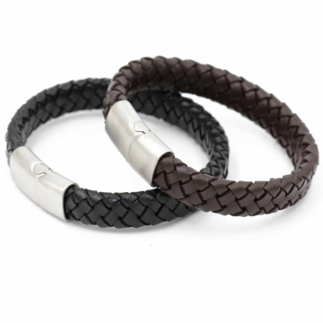 2018 Wholesale Fashion Jewelry Stainless Steel Braided Bracelets Magnetic Buckle Mens Genuine Leather Bracelet