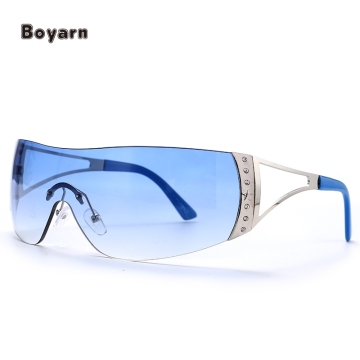 Trendy One Piece Oversized Sunglasses for Women - Luxury Diamond Gradient Shades UV400