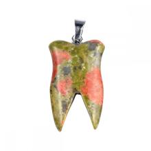 Unakite Tooth Necklace for Women Men Handmade Craved Stone Teeth