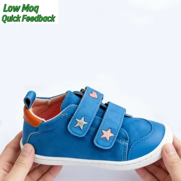 Blue Star Heart Toddler Barefoot Sneakers Hook Loop Flexible Non Slip Kids First Walk Genuine Leather Shoes
