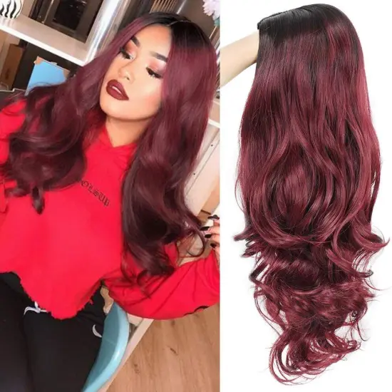 Vigorous Fiber for Women Long Curly Ombre Black to Red Wavy Synthetic Party Middle Part Cosplay Full Wigs