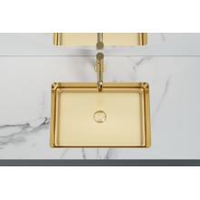 Fregadero de baño de lavado de pvd dorado rectangular