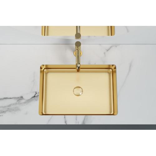 Fregadero de baño de lavado de pvd dorado rectangular