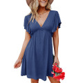 Womens V Neck Ruffle Dress