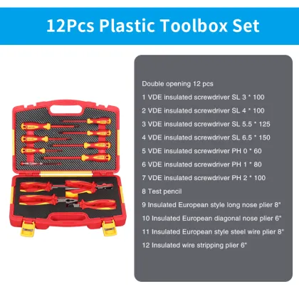 VDE Insulated Tools Set: Including Screwdriver, Test Pencil, and Pliers in Plastic Box