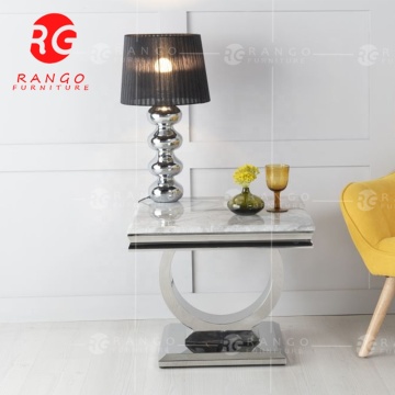 Modern Grey Marble and Stainless Steel Chrome Side Table