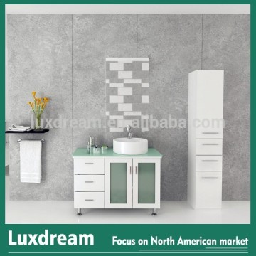 White bathroom vanity with excellent design and side cabinet