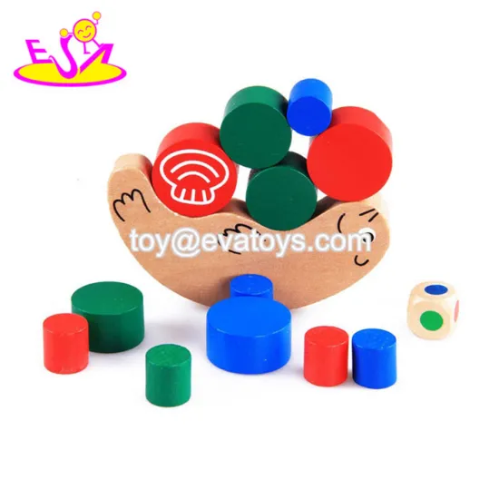 funny toy wooden snail balancing building blocks W11F059
