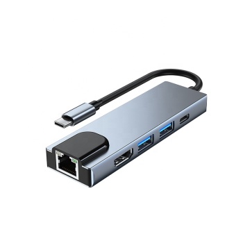 Wholesale Aluminium 5-in-1 USB 3.0 Multi Port Hub with RJ45 Ethernet, LAN, HDTV, and Type C