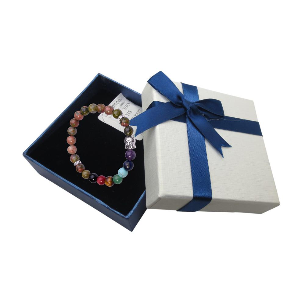 Pulsera de Unakite Buddha 7 Chakra Gemstone Alloy Beads Jewelry Bangle