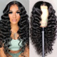 Body Wave Lace Front Wigs Human Hair 13x4 HD Transparent Lace 180% Density Pre Plucked Brazilian Virgin Hair Wig Natural Black