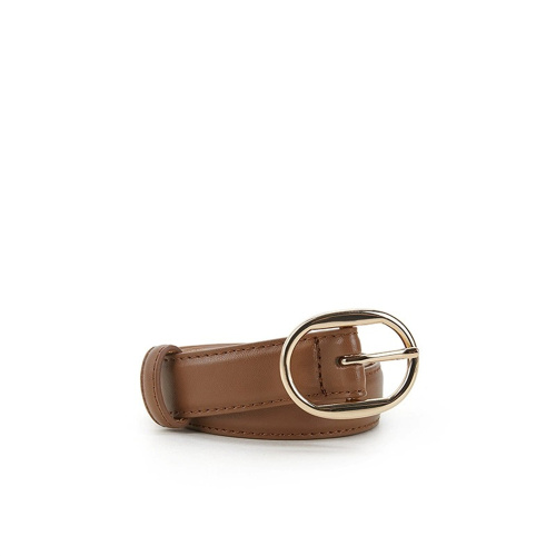 Chic Brown Leather Skinny Belt for Women