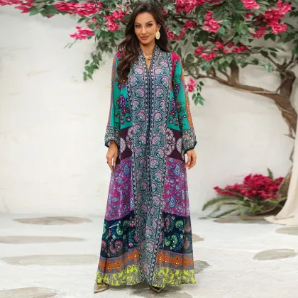 Floral Printed Rhinestone Maxi Dress