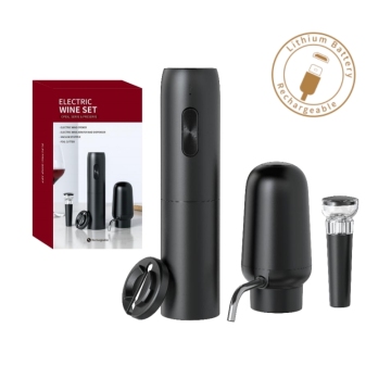 Custom Logo Rechargeable Lithium Battery Electric Wine Opener Set with Dispenser and Foil Cutter
