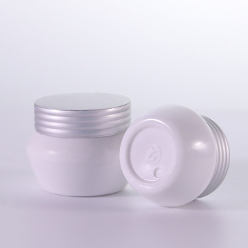 Opal white cream jar with silver screw cap