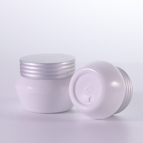 Opal white cream jar with silver screw cap