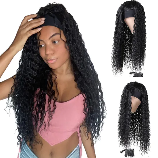 Synthetic Super Soft Natural Black Organic Fiber Women Wig Afro Kinky Curly Wig Hair Extension Long Curly Ice Headband Hair Wigs