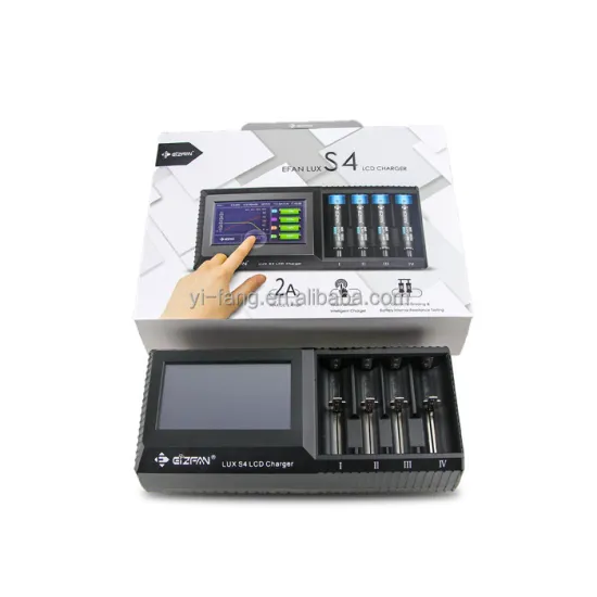 Fast Charging 4-Slot Battery Charger for S4 with Adjustable Currents (0.5A, 1A, 1.5A, 2A) - Touch Screen Display