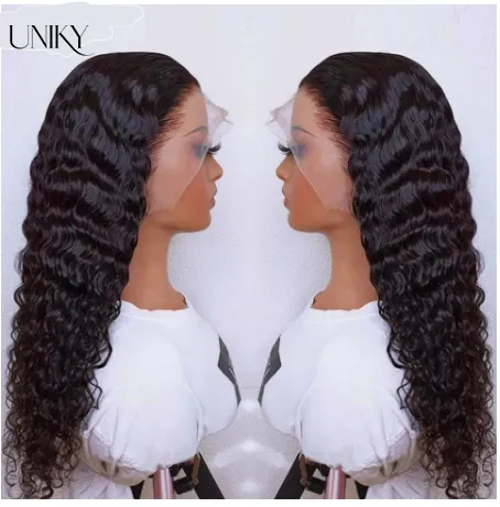 Uniky HD Lace Full Virgin Brazilian Human Hair Wigs Deep Wave Curly Transparent Lace Front Human Hair Wigs for Black Women