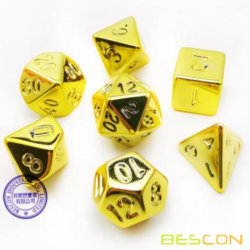 Bescon Juego de dados poliédricos chapados en oro sin pintar, juego de dados RPG de 7