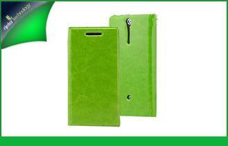 Green High Glossy Finish Sony Leather Cases Wallet Type , S