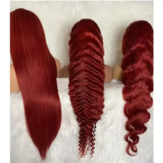 99J Red Colored Raw Indian Virgin Human Hair Hd Full Lace Frontal Wig Vendor Lace Front Wig Human Hair For Black Women