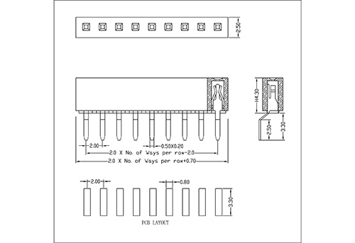 2.0 mm Female Header Single Row Angle SMT Type H4.3 FHDM01-XXSXXX