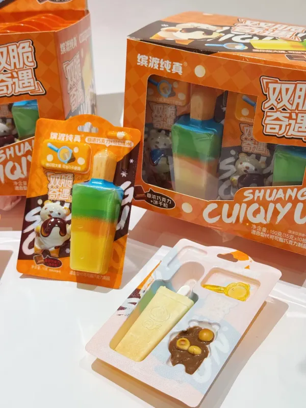Popsicle-Shaped Filled Ice Cream Candy Biscuit and Chocolate