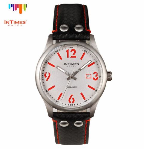 Intimes It-1066L Red Watches Men Luxury Brand Big Number Steel Case Leather Strap Japan Movt. Quartz Watch