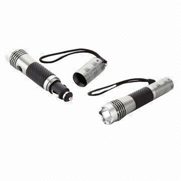 LED flashlight with car socket recharging and compass