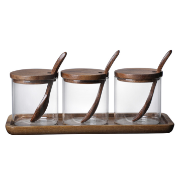 Customizable 3pc High Borosilicate Glass Spice Jars with Acacia Lid
