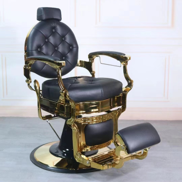 Antique Luxury Black and Gold Vintage Barber Chair for Professional Salons