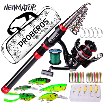Newmajor 1,8m-2,1 m de trottoir télescopique et bobine avec des leurres et sac de transport