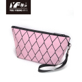 Women pouch luminous PU cosmetic bag geometric rhombic pattern makeup zipper bags