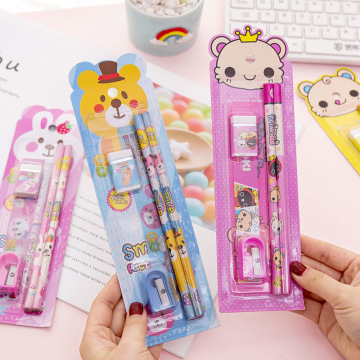 Set di articoli di cartooni simpatici per bambini: matite, gomme, affiliatore, sovrano per le forniture scolastiche