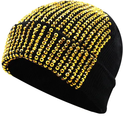RW Unisex Shiny Bling Rhinestone Cuffed Beanie Hat