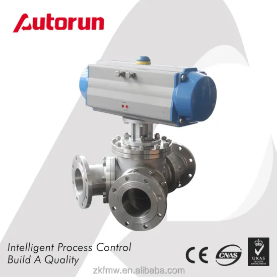 Stainless Steel WCB Flange 3 Way Pneumatic Ball Valve