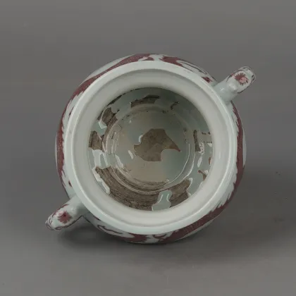 Jingdezhen Antique Porcelain Underglaze Red Dragon Binaural Incense Burner