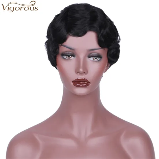 Vigorous Short Finger Wave Curly Wigs for Black Women African American Synthetic Retro Hair Wig Heat Resistant Fiber