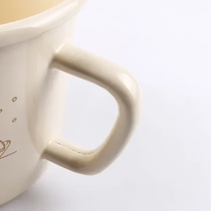 Ivory White Enamel Milk Mug with Decal