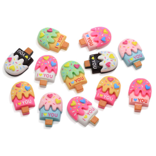 Sweet Candy Heart Popsicle Ich liebe dich Eiscreme Essen Flat Back Resin Cabochons Scrapbooking für Haarschleifen Dekor DIY Craft Access