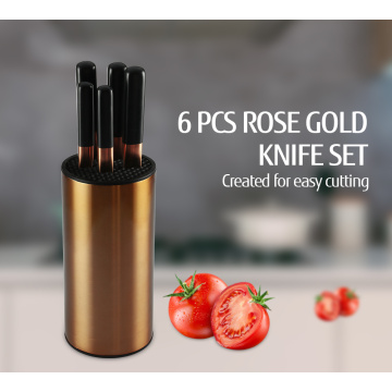 6 pcs rose gold knife set with block