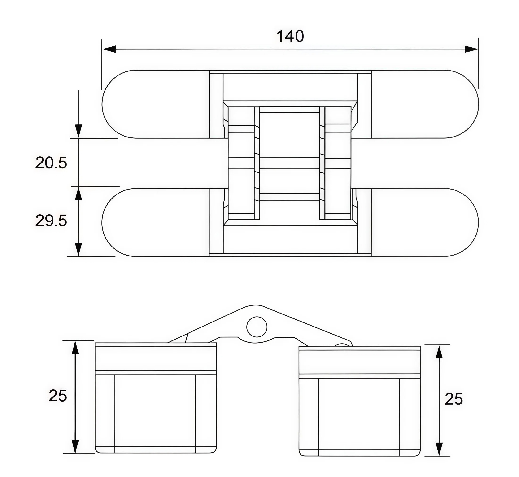 concealed hinge line drawing and dimensions
