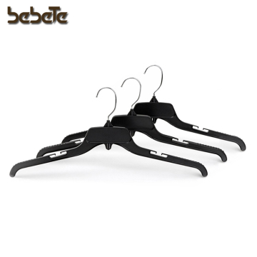 Black Top Hangers Recycled Plastic Heavy Duty Thin Break Resistant with Polished Metal Swivel Hooks