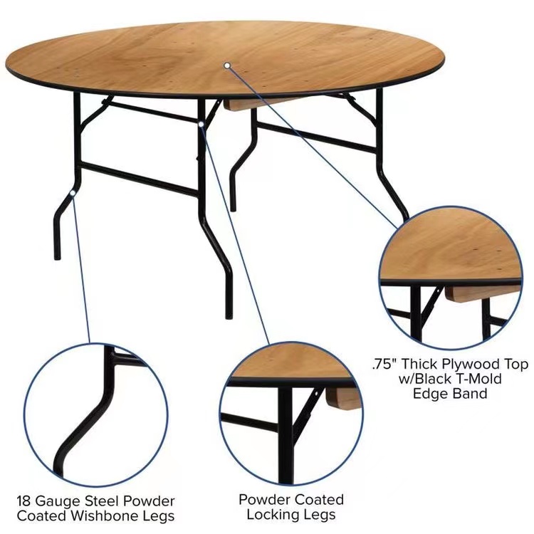 Commercial Outdoor Furniture Wood Top with Metal Legs Dining Restaurant Wooden Hotel Folding Wedding Banquet Table