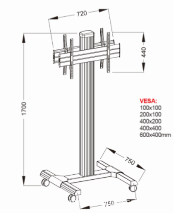 AVR15SP dual TV stand size drawing
