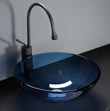 Modern Elegant Blue Bathroom Sinks: Round Glass Basin with Faucet Art