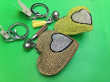 Heart Pendant Multicolor Rhinestone Leather Fringed Keychain