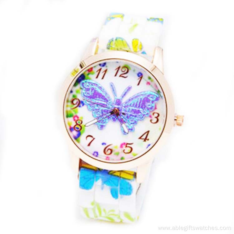 2015 hot sell women's geneva printing silicone watch