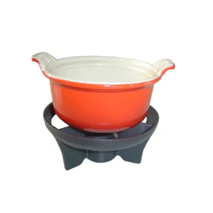 Green Enamel Cast Iron Chocolate Fondue Set